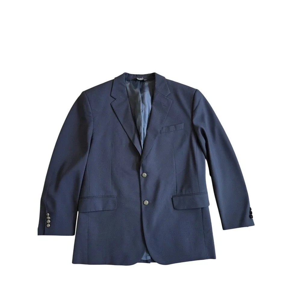EUC Jos A Bank Mens 43R Navy Blue 100% Wool Two Button Blazer Sport Coat Jacket